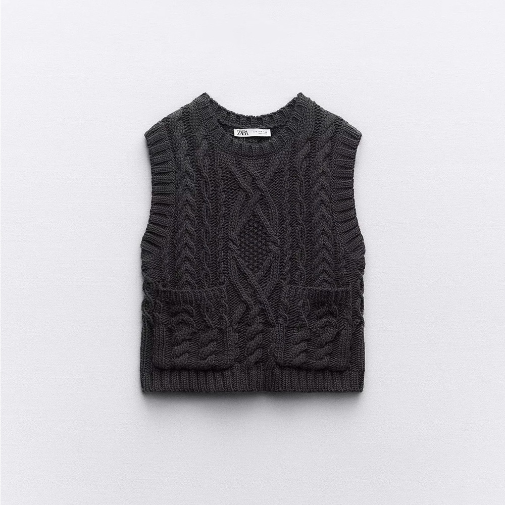 Zara Charcoal Cable Knit Sweater Vest
